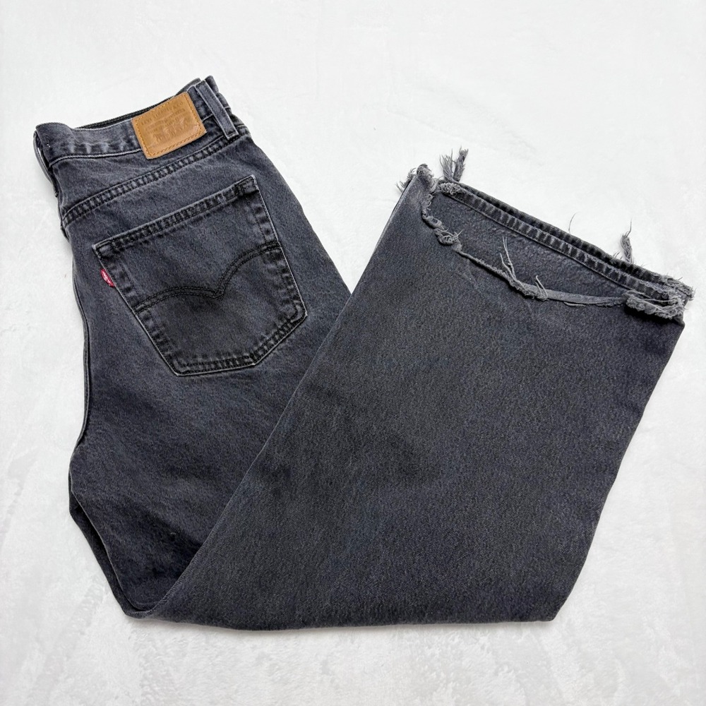 Levis‎ Premium 30 XL Straight Faded Black Baggy Jeans Raw Hem Alt Skater Grunge